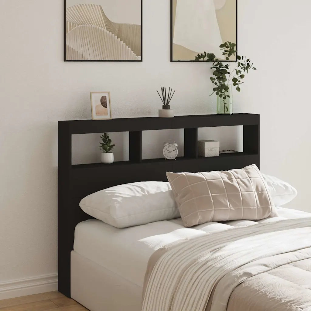 Testiera | Testata con Contenitore a LED Nera 140x17x102 cm