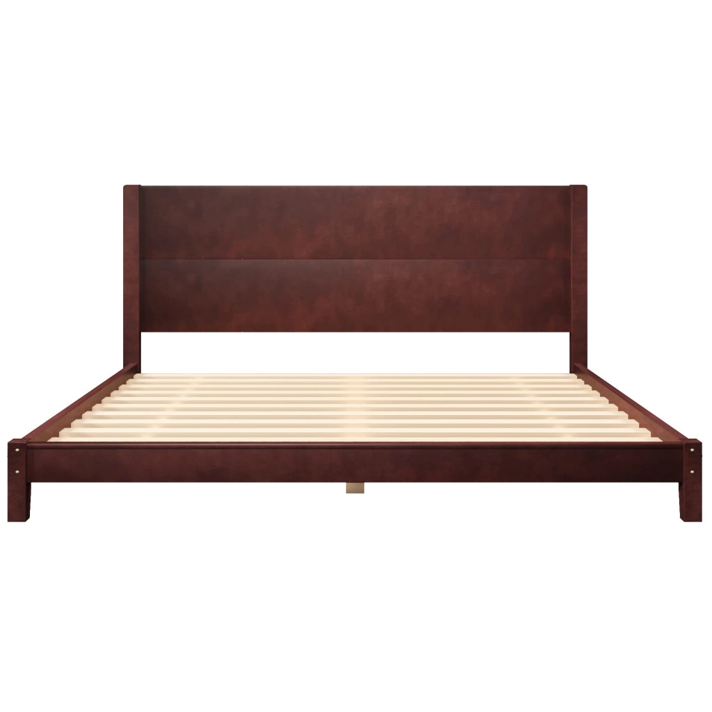 Letto Matrimoniale 180 x 200 cm con Testiera e Rete a Doghe; in MDF e Compensato; Marrone