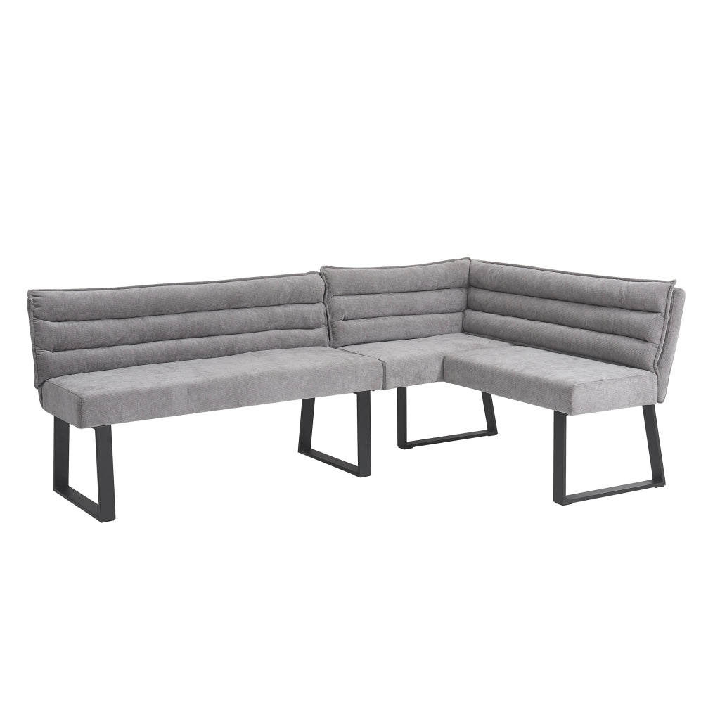 Set da pranzo ad angolo, composto da panca ad angolo e 2 poltrone, in ciniglia, grigio e color naturale