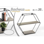 Trade Shop - Bacheca Porta Oggetti Metallo Esagonale Parete 2 Mensole Legno 38x11x35cm 751998 -