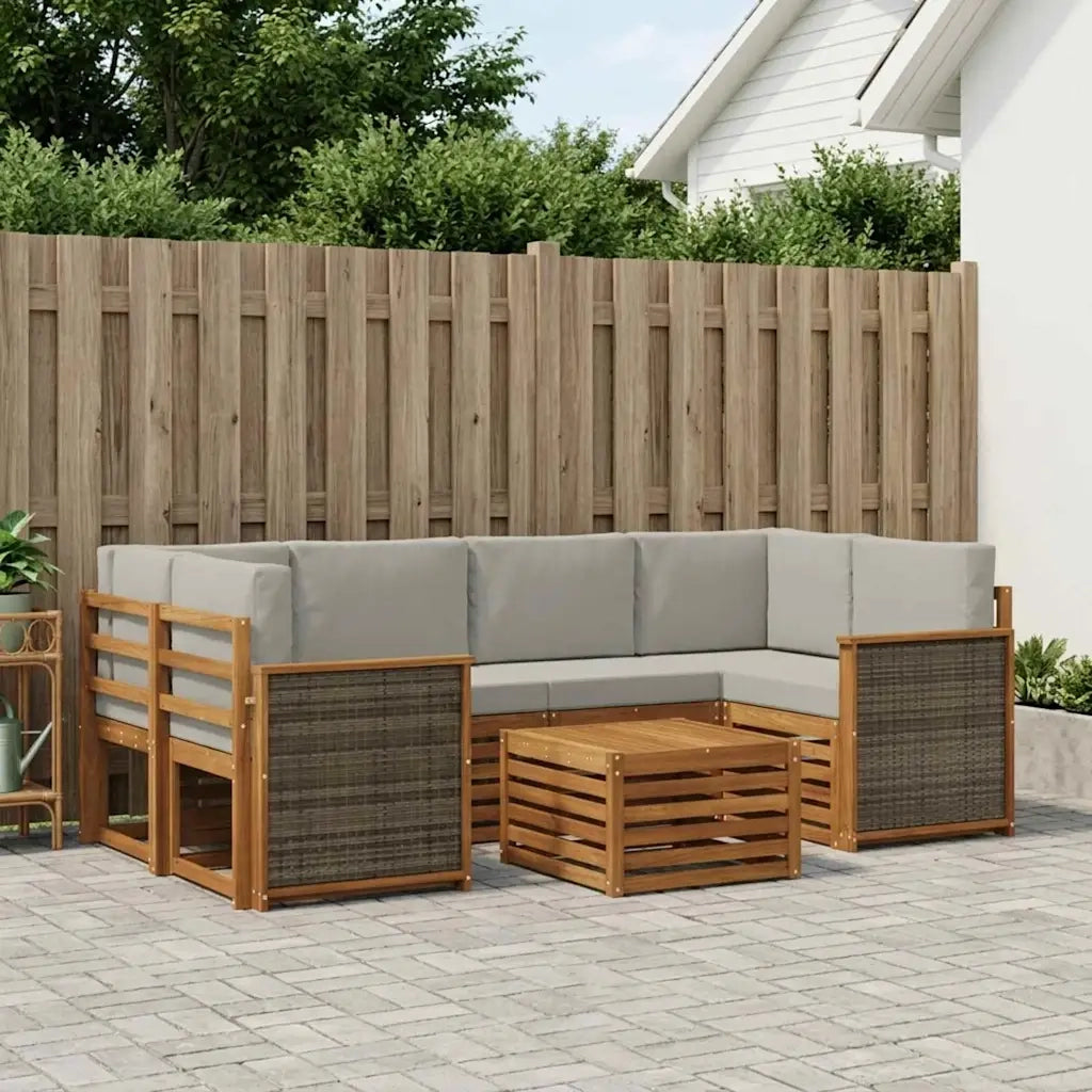 Set di divani da esterno 7 pcs Naturale e Grigio Chiaro