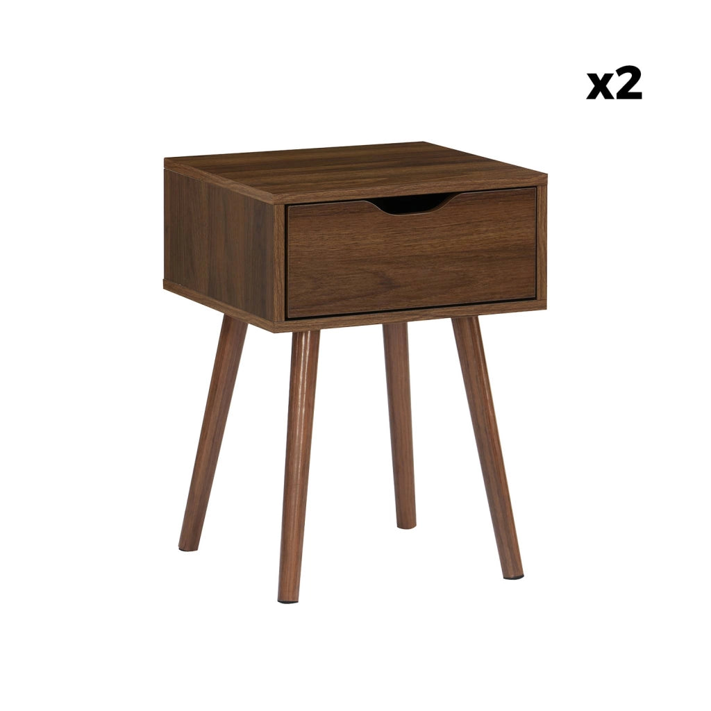 Set 2 comodini effetto legno 1 cassetto marrone, noce