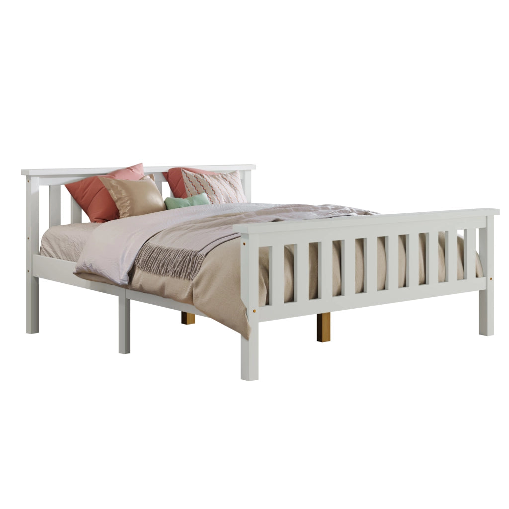 Letto matrimoniale 140 x 200 cm in legno massello di pino, struttura con doghe, bianco