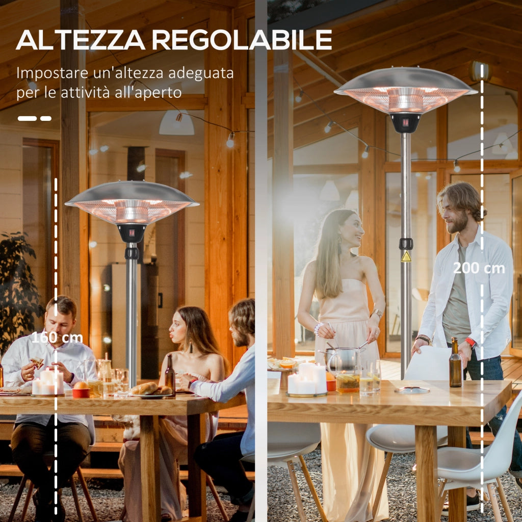 EasyComfort Fungo Riscaldante da Esterno con 3 Temperature e Altezza Regolabile in Acciaio e Alluminio, Argento