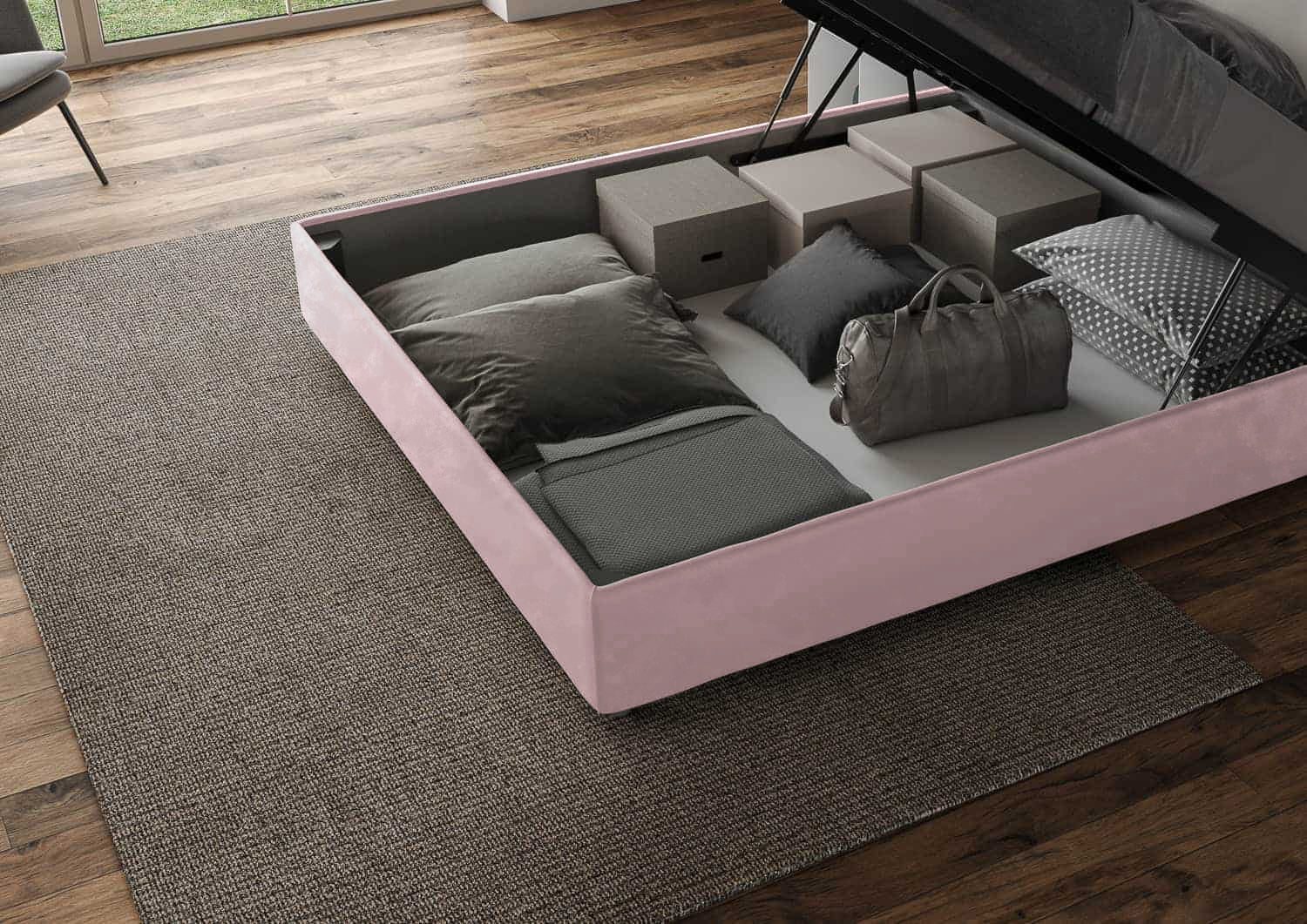 Letto Matrimoniale King Size 200x210 cm con Rete Imbottito in Microfibra Agueda Glicine
