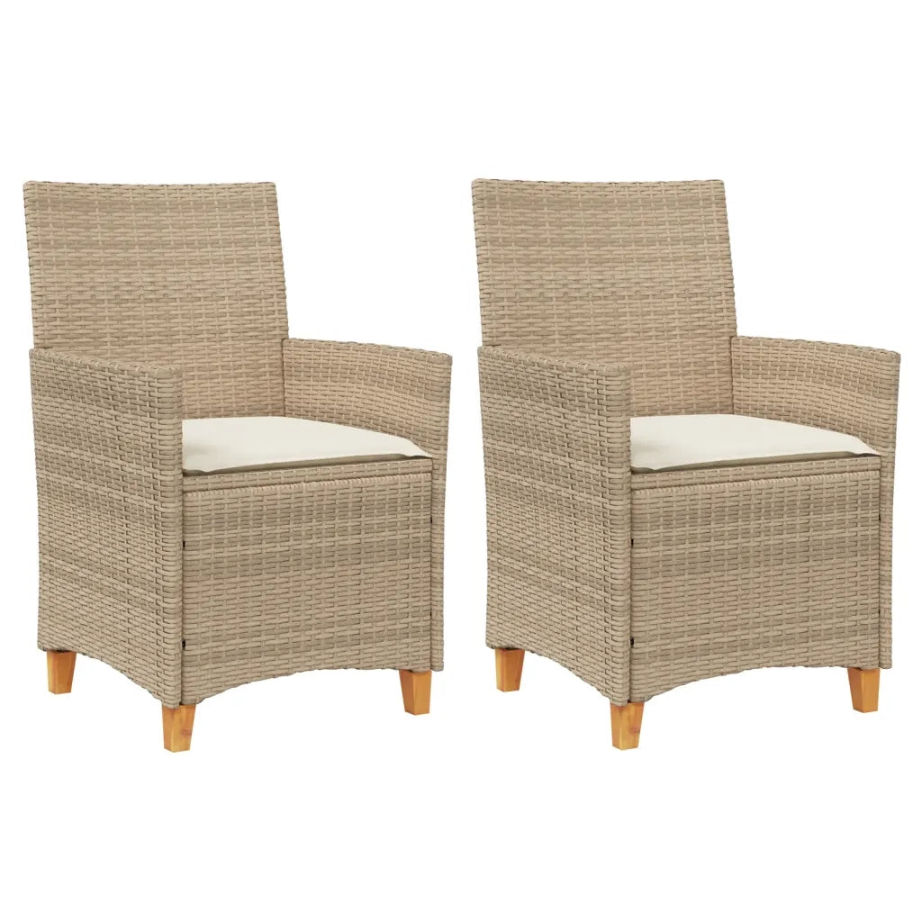 Sedie Giardino con Cuscini 2 pz Beige Polyrattan Legno Massello 368719