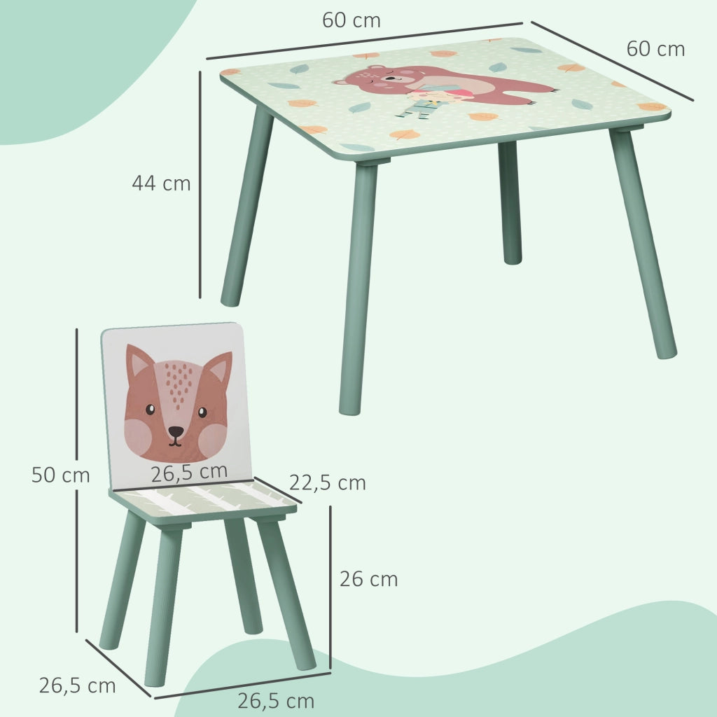 Tavolo per bambini con sedie ¨C zephmum ¨C 3 pezzi verde motivo animali