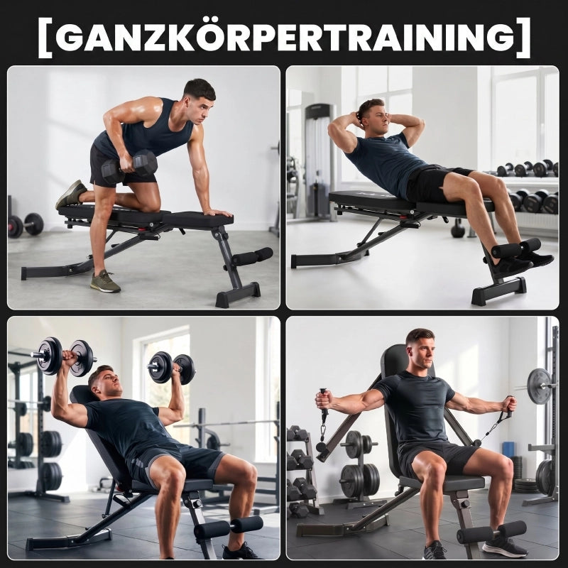 PANCA FITNESS pieghevole con estensore gambe, schienale 3 posizioni, nero