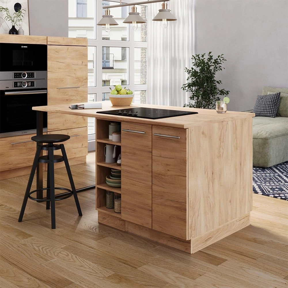 isola cucina Fame-Line, Quercia dorata, 90 cm con cassetto, senza piano di lavoro, combinabile con altri moduli della serie Fame-Line