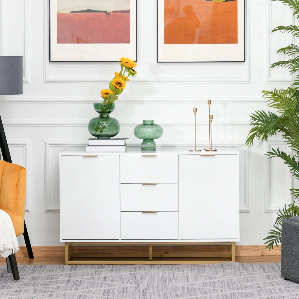Easycomfort Credenza Moderna Bianca, Credenza Bassa Buffet per Cucina o Sala da Pranzo con 3 Cassetti e 2 Ante, 120x40x76cm