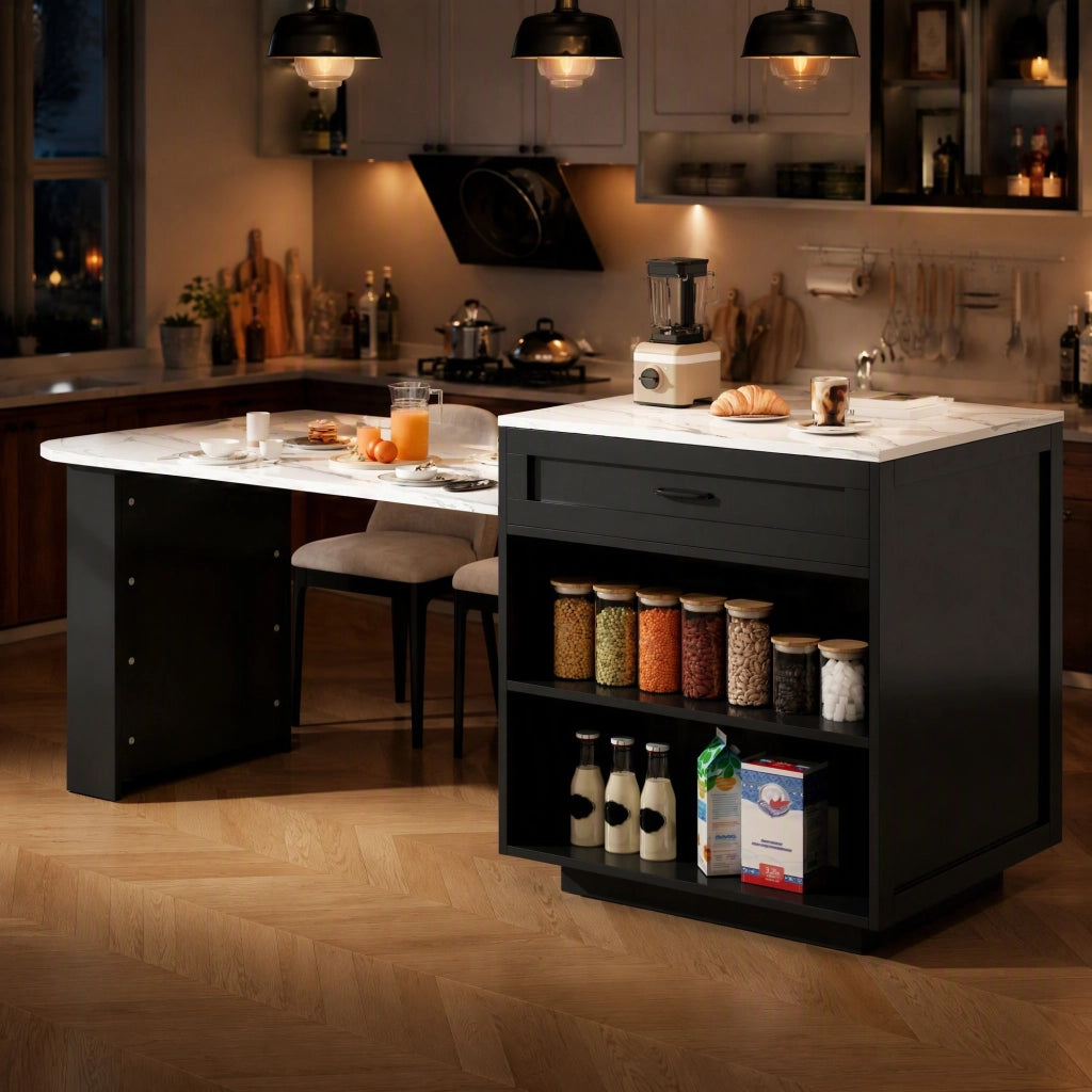 TAVOLO BAR Estensibile 98-204x70x93,5 cm MDF Nero con contenitore