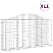 Cestini gabbioni recinzione a gabbia muro di contenimento ad arco 11 pezzi 200 x 30 x 100/120 cm ferro zincato argento 02_0040307