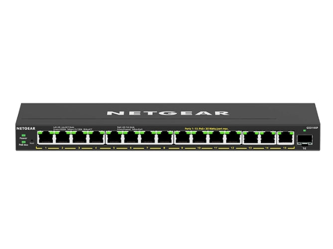 Netgear gs316ep-100pes switch di rete gestito gigabit ethernet (10/100/1000) supporto power over ethernet (poe) nero