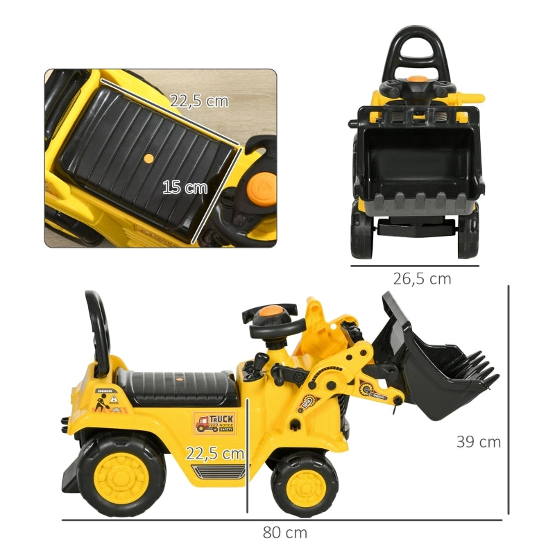 Escavatore cavalcabile con vano portaoggetti integrato, trattore cavalcabile per bambini, escavatore per bambini con clacson, scavatrice cavalcabile,