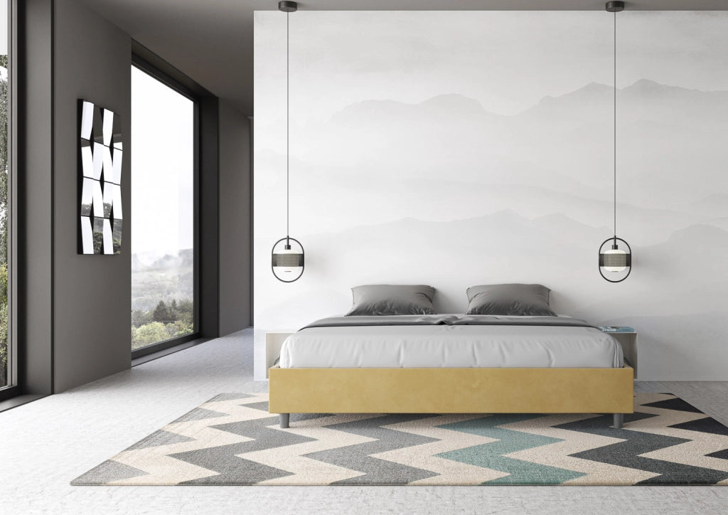 BS COM Letto contenitore imbottito 180x200 microfibra ocra
