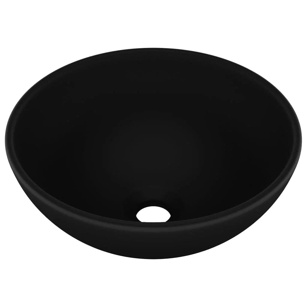 Lavabo da bagno rotondo 32,5 x 14 cm in ceramica nero opaco 02_0002717