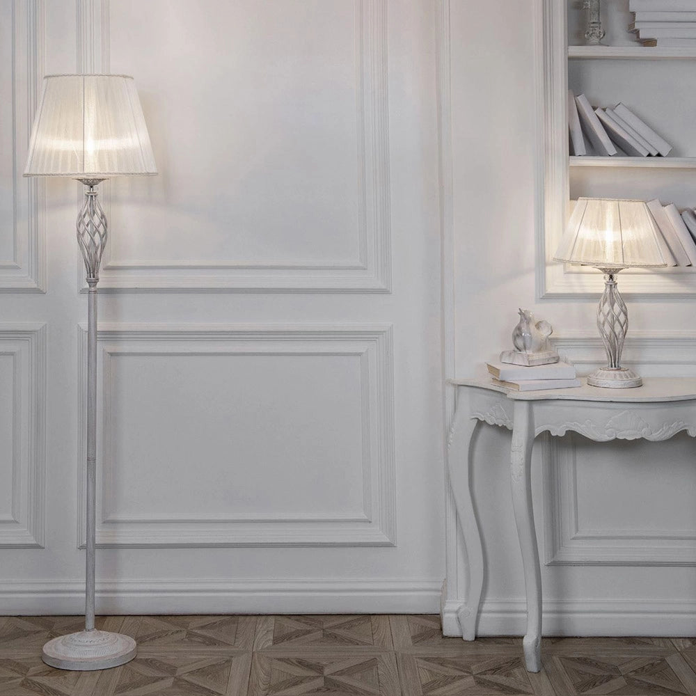 Maytoni Lampada da terra Shabby Chic Grace 1 luce E14 bianco metallo diffusore organza