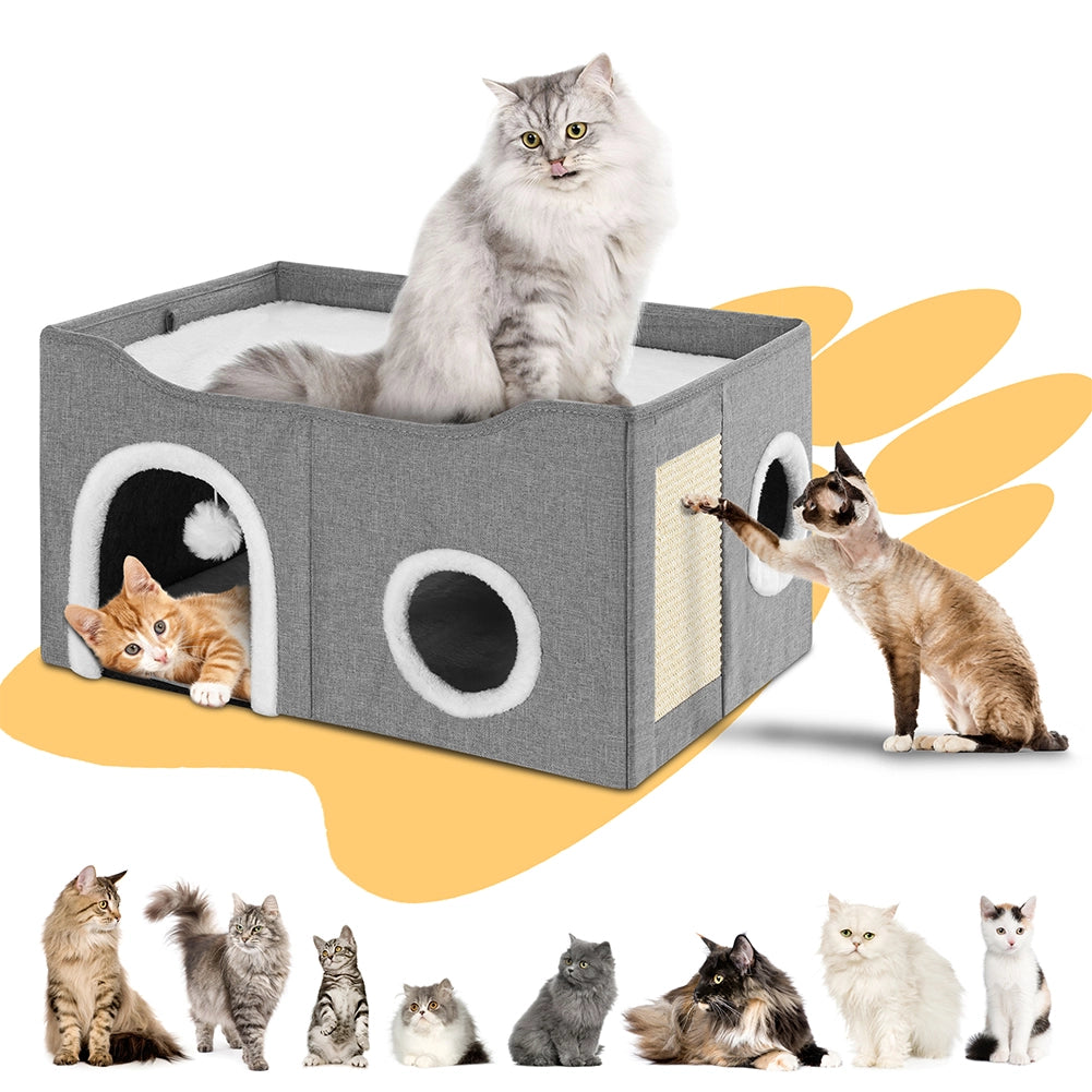 Cuccia Casa per Gatti Doppio Ingresso Tiragraffi Casetta Animali 61x41x33.5 cm