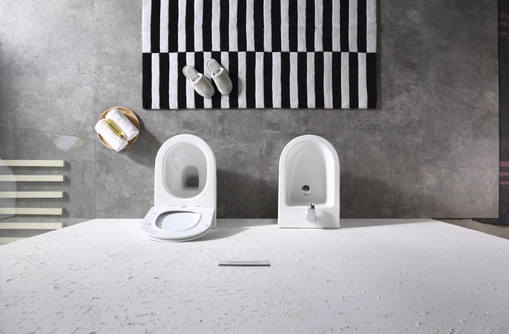 Sanitari a Terra Filo Muro Wc Bidet Copriwater Sof Close Bianco Bent Rimles