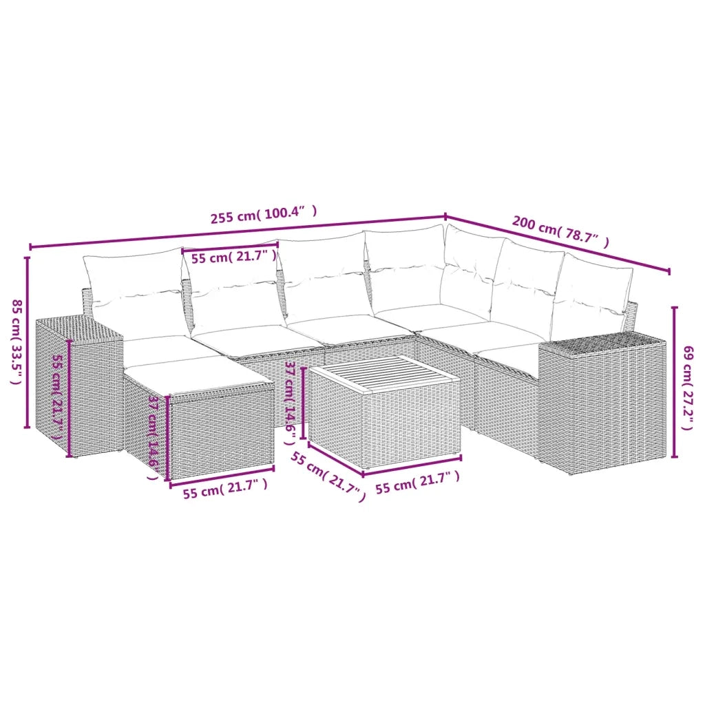 Set Divani da Giardino con Cuscini 8 pz Nero in Polyrattancod mxl 116370