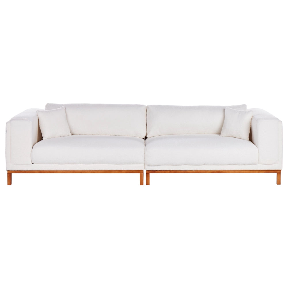 Divano moderno in tessuto tortora 4 posti con gambe in legno stile moderno