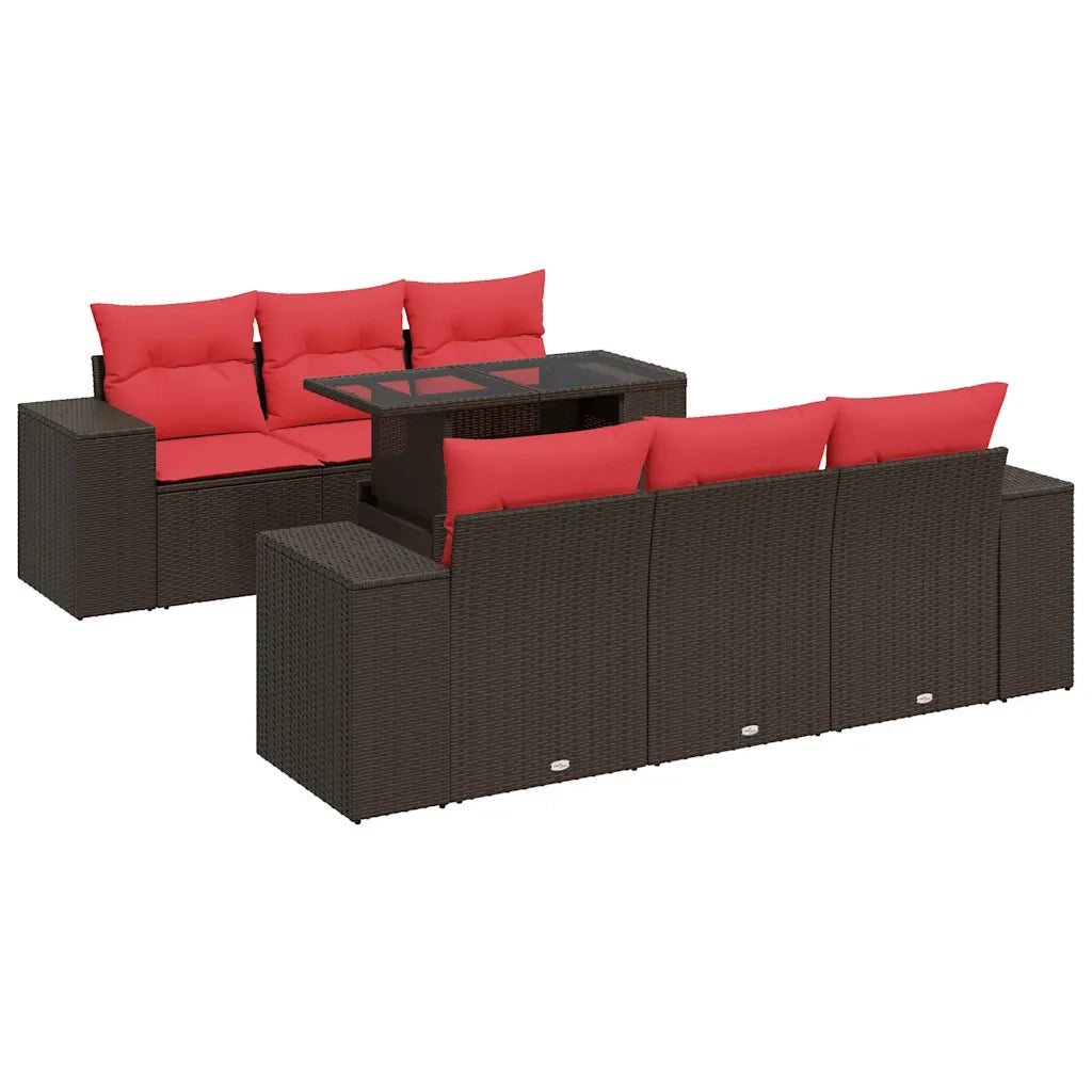 Set Divani Giardino 7 pz con Cuscini Marrone Polyrattan Acacia