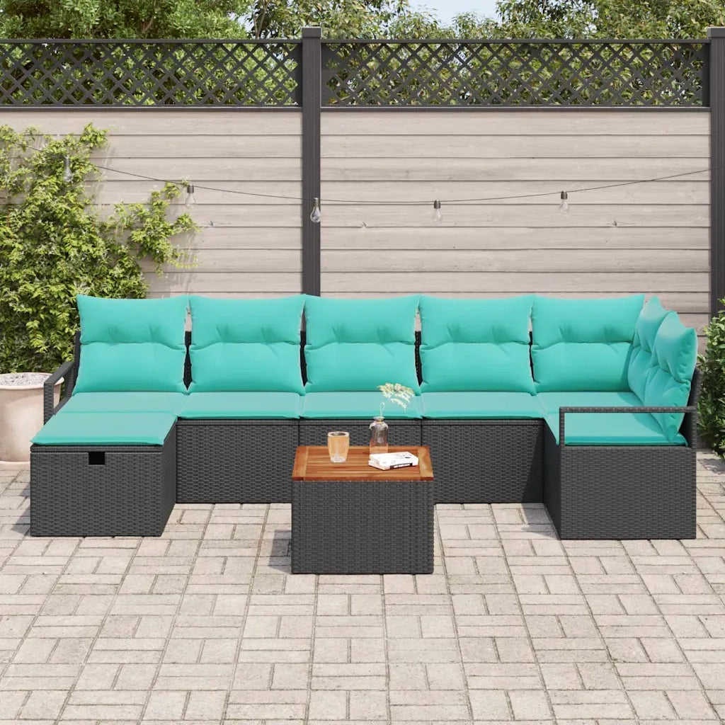 Set Divano da Giardino con cuscino 8 pcs Nero polyrattan