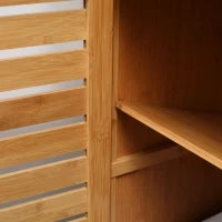 kleankin Mobiletto Bagno con 2 Ripiani Aperti e Armadietto a 2 Ante in Bambù 60x30x120cm