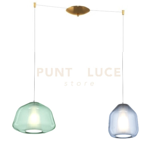 SOSPENSIONE OTTONE SAT. 2 LUCI SPOSTABILE VETRI ALPHA VE + BETA BL 1176OS-S2 S AB-MC