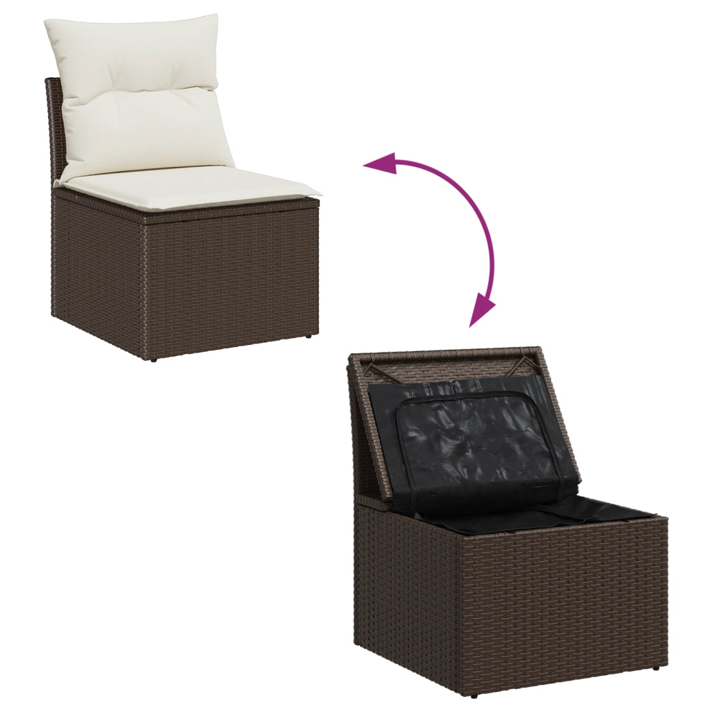 Set da pranzo da giardino 7 pezzi con cuscini in Rattan Poliestere Marrone