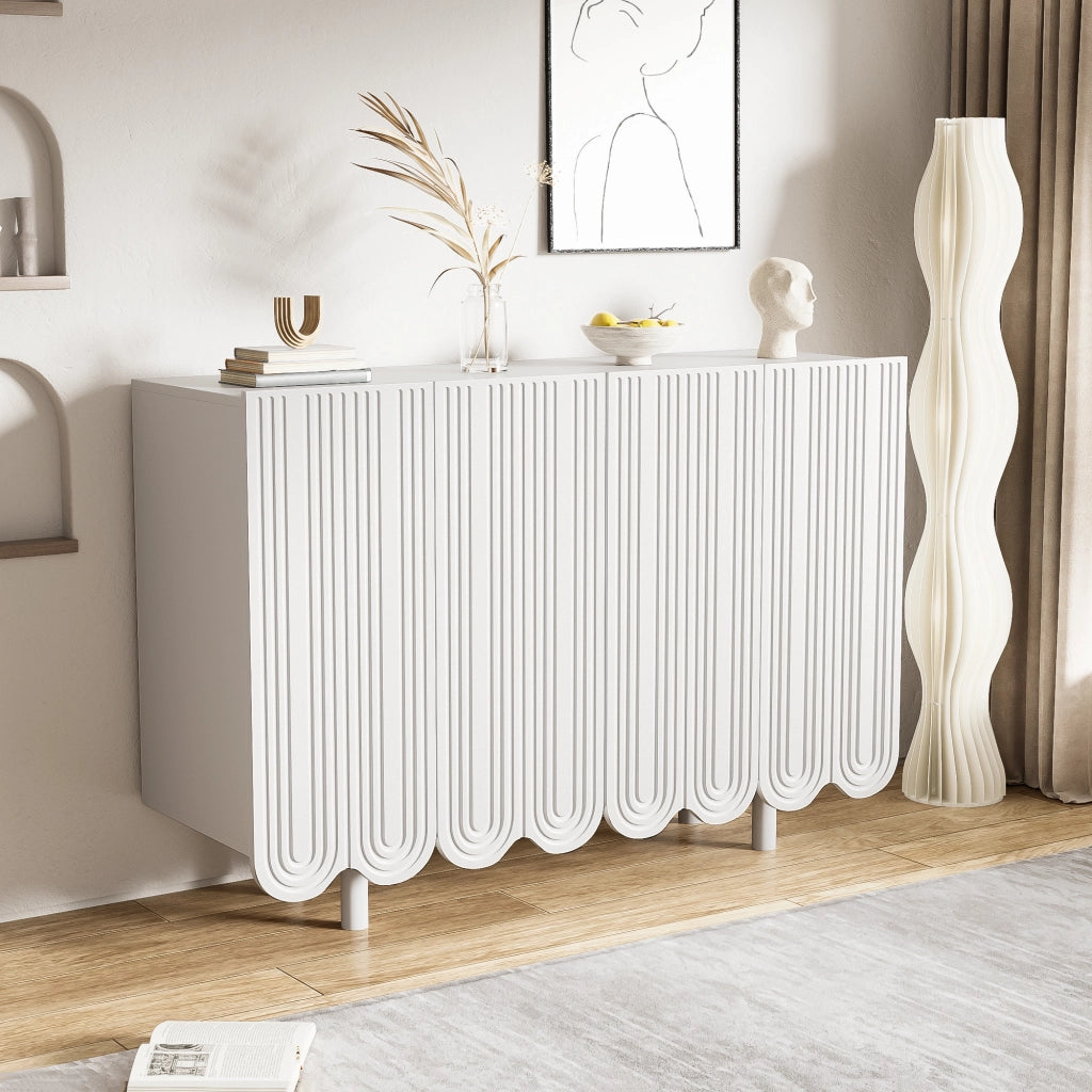 Credenza a 4 ante con intagli a goccia e cerniere ammortizzate in MDF bianco 120 × 37,5 × 80,8 cm
