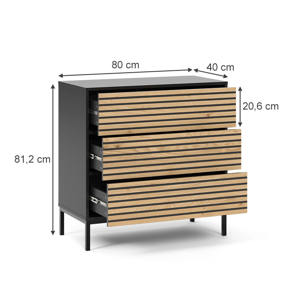 Vicco Cassettiera Nero/quercia 80 x 81.2 cm 2 cassetti