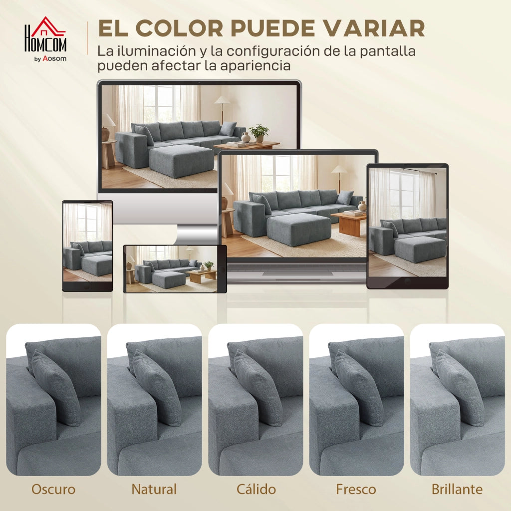 Divano angolare modulare a U ¨C Zephmum ¨C Tessuto grigio scuro con 2 sgabelli e 2 cuscini