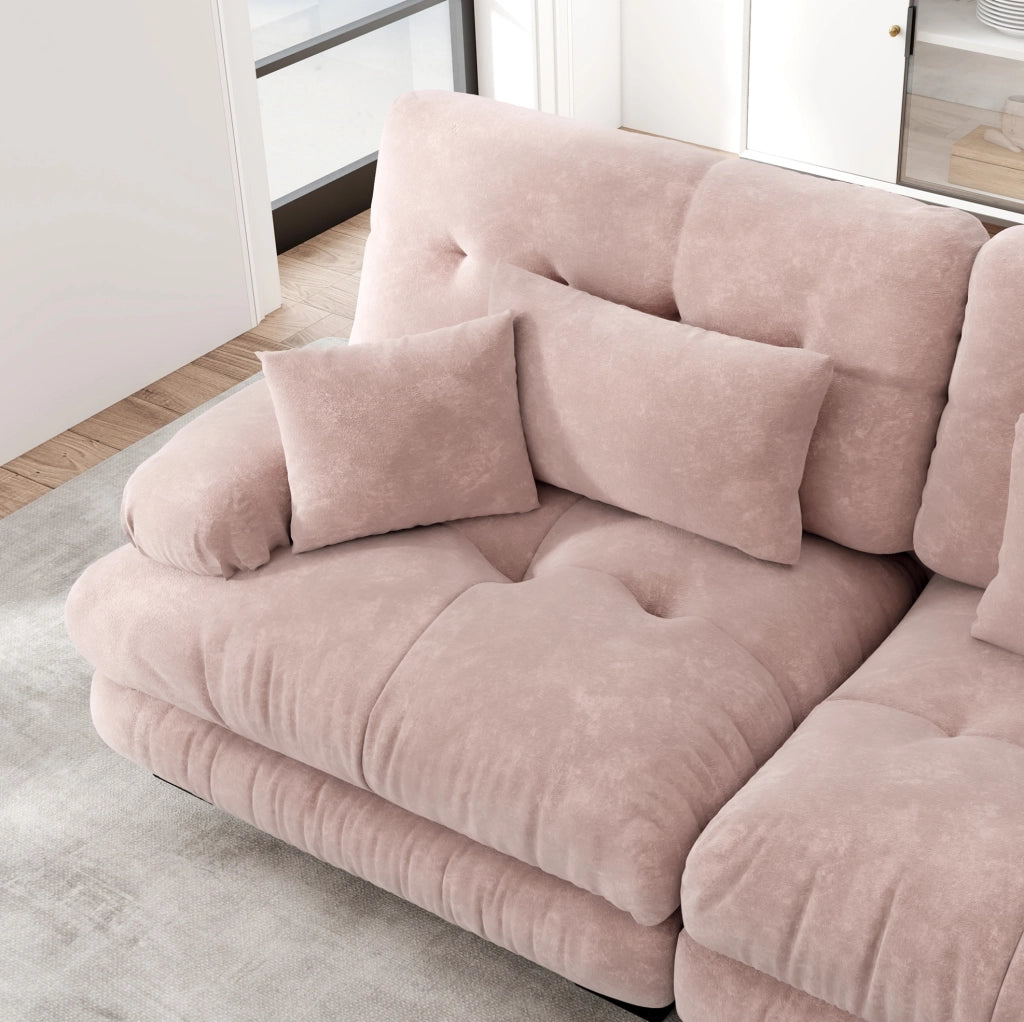 Divano modulare con ottomane in ciniglia rosa