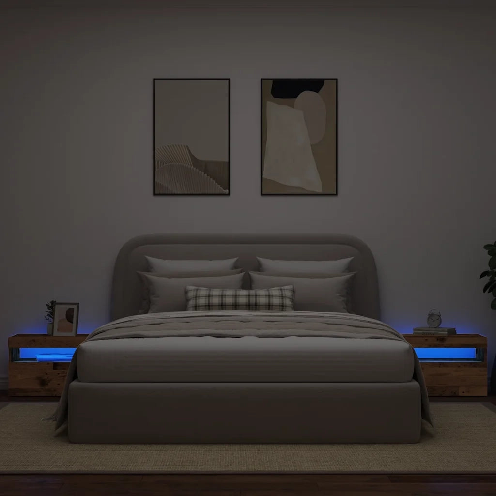 Comodino | Armadio da Notte | Mobiletto da notte con LED Legno Antico 60x35x40 cm in Legno Multistrato
