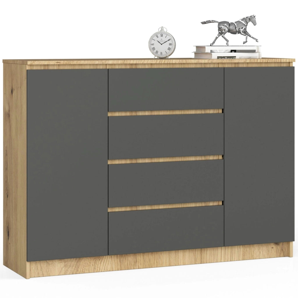 Cassettiera AKORD K140 Quercia Artisan 138 cm 2 ante 4 cassetti inserto frontale Grigio Grafite 138x40x99 cm
