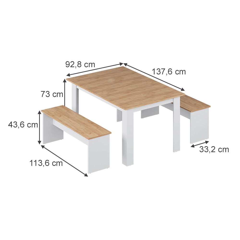 Vicco Set di panche ad angolo Rovere bianco/dorato 137.6 x 92.8 cm con 2 panche