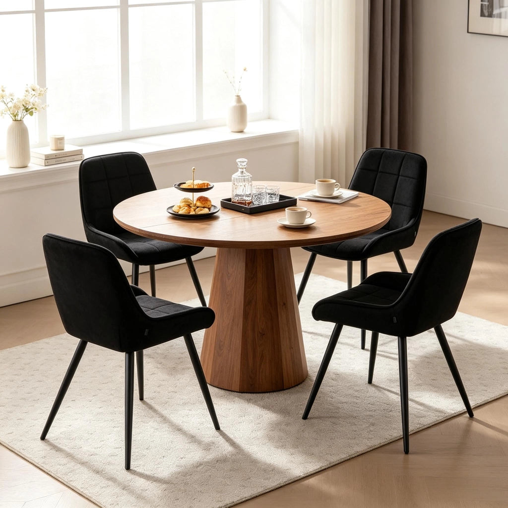 SEDIE da pranzo Set 4 pezzi in velluto nero, altezza seduta 47 cm