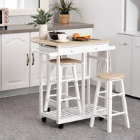 Carrello da Cucina Pieghevole con 2 Sgabelli in MDF  Bianco
