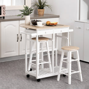 Carrello da Cucina Pieghevole con 2 Sgabelli in MDF  Bianco