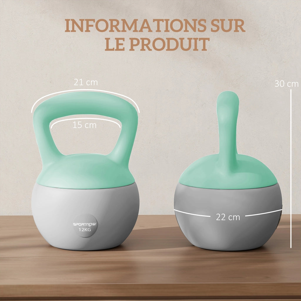 Kettlebell 12 kg ¨C Xylo ¨C impugnatura antiscivolo, fitness allenamento cardio, 21x21x30 cm, grigio verde