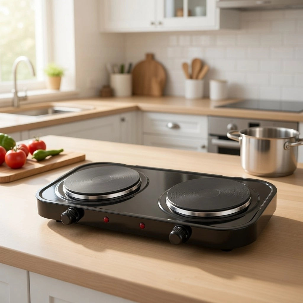 Fornello Elettrico Doppio 44,8x3,5x22 cm 2000W Nero