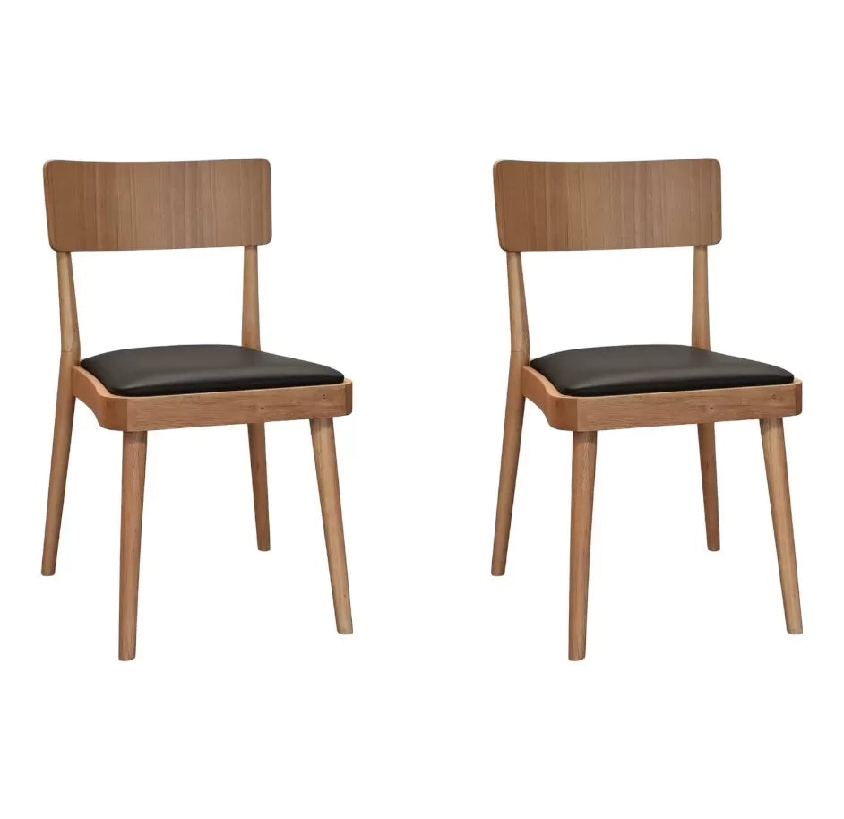 Set 2 sedie legno naturale seduta ecopelle nera 48x45,5x79 - Mobili 2G
