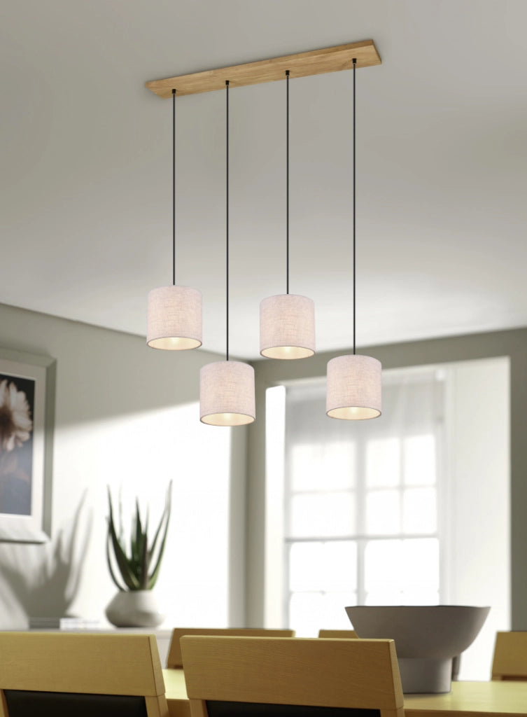 Lampada a sospensione 4 paralumi, legno, sabbia, L 100 cm, Elmau