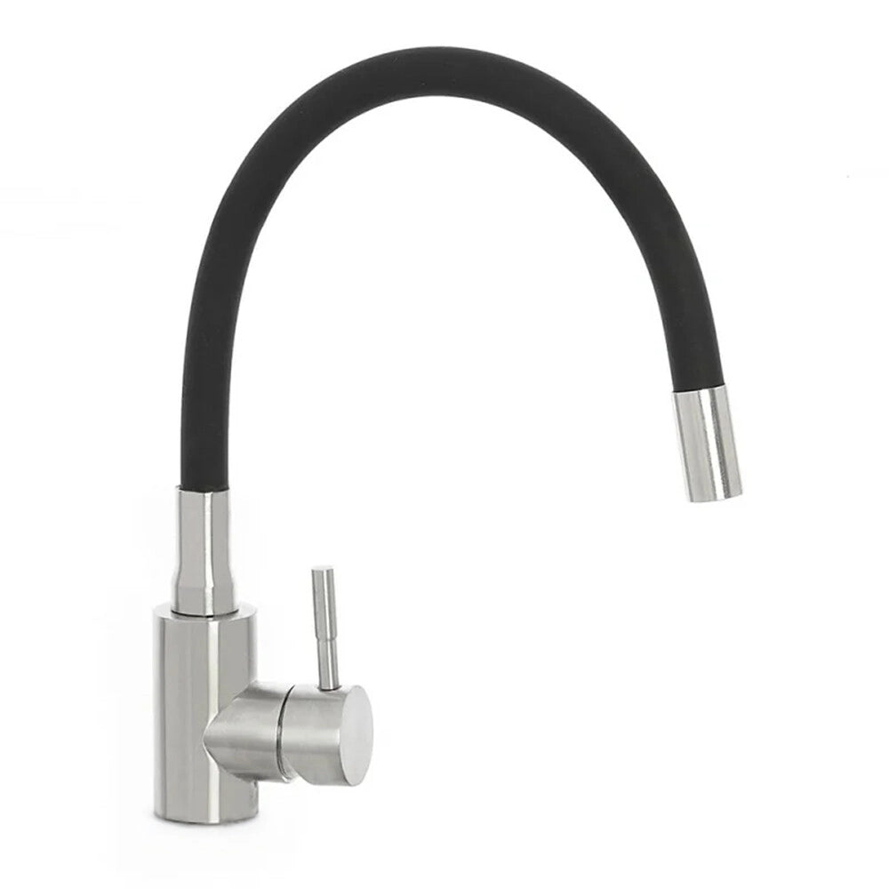 Miscelatore cucina spazzolato in acciaio inox con canna orientabile in silicone