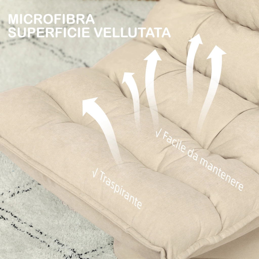 Poltrona Relax Girevole 360¡ã con Schienale Regolabile in 5 Posizioni in Tessuto Effetto lino. Beige