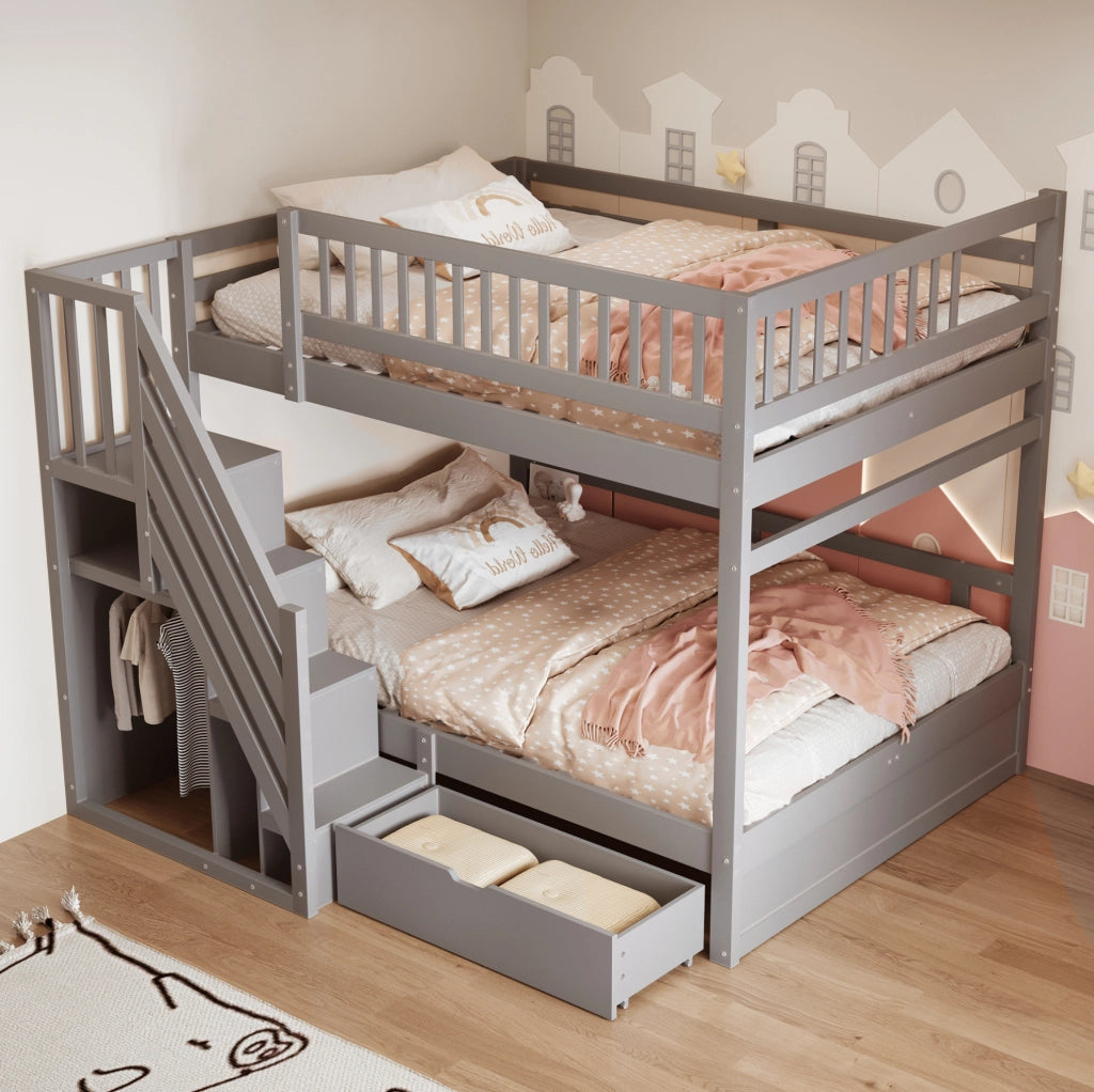 Letto a castello 140x200 cm in legno massello grigio