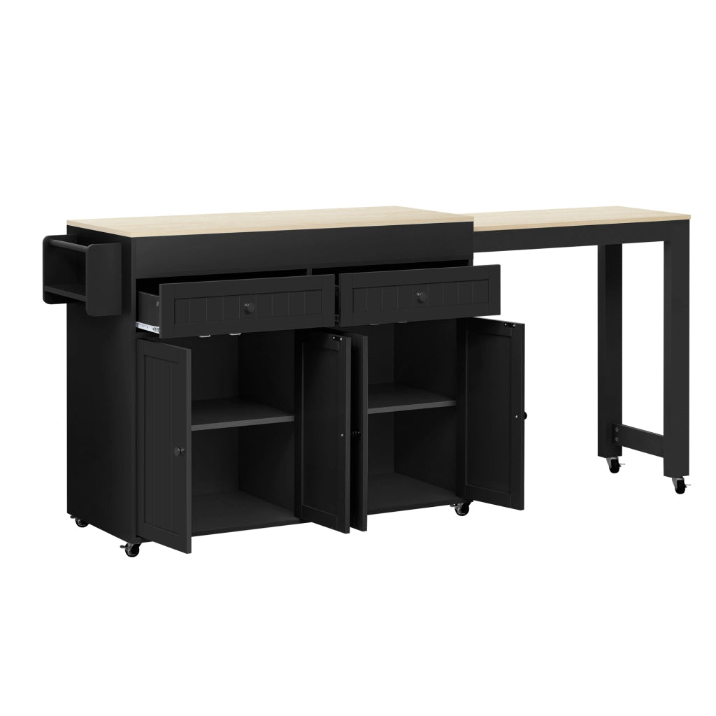 OKWISH Carrello da Cucina con Cassetto, Ripiano, Piano Estensibile e Ruote con Freno, per Cucina, Nero e Naturale