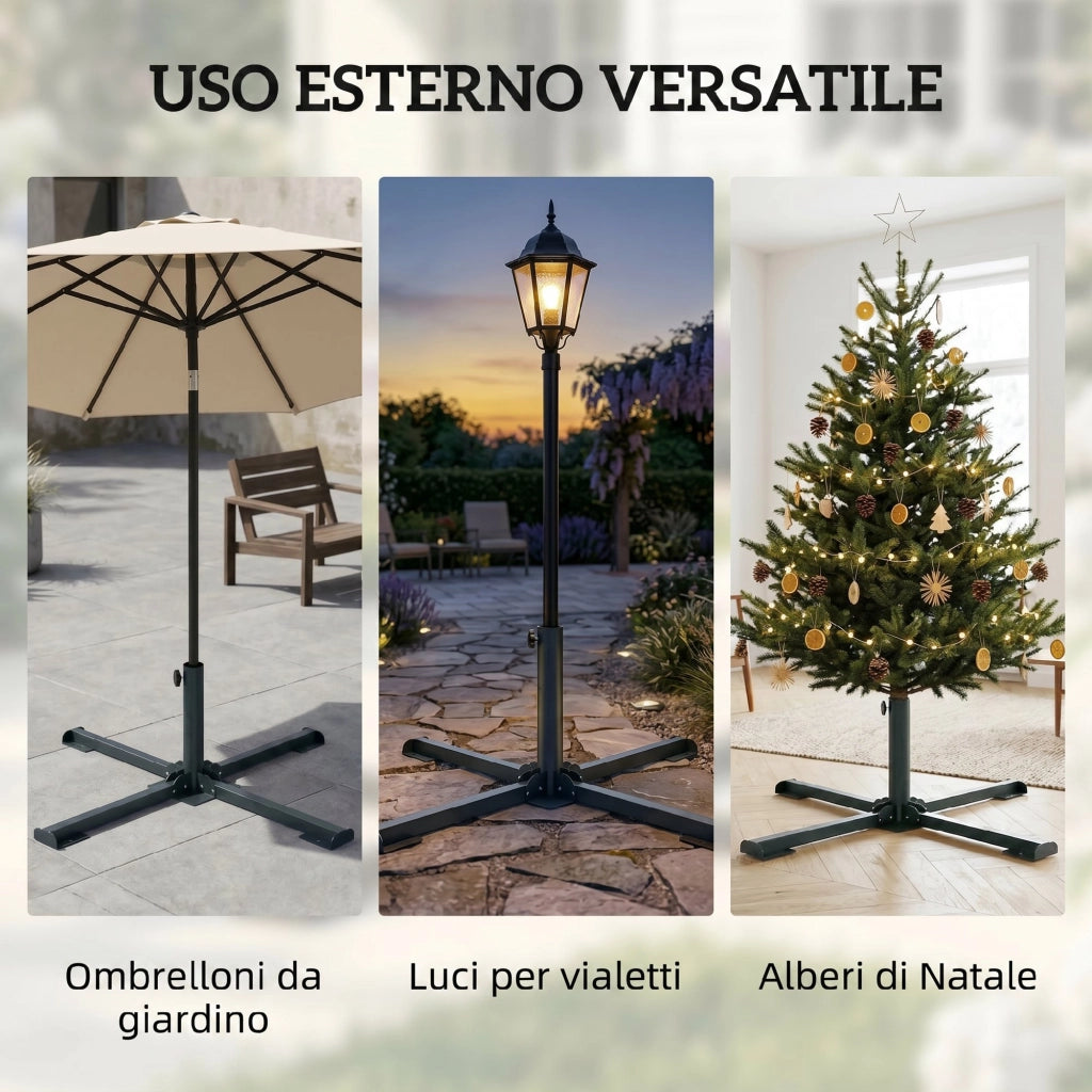 Base pieghevole a croce per ombrelloni 38-48 mm, supporto patio, grigio scuro