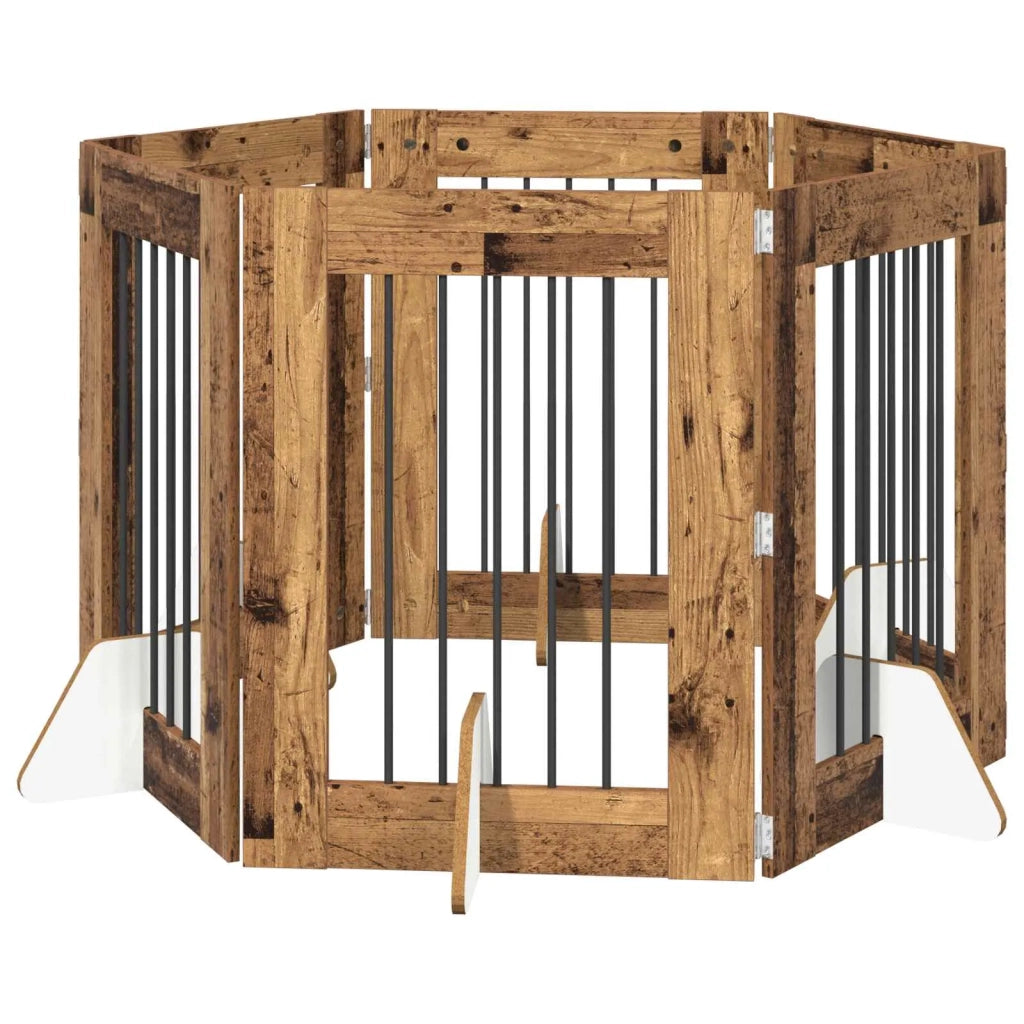 Cancello per cani con supporti 6 pcs Legno antico 60 x 80 cm 892107